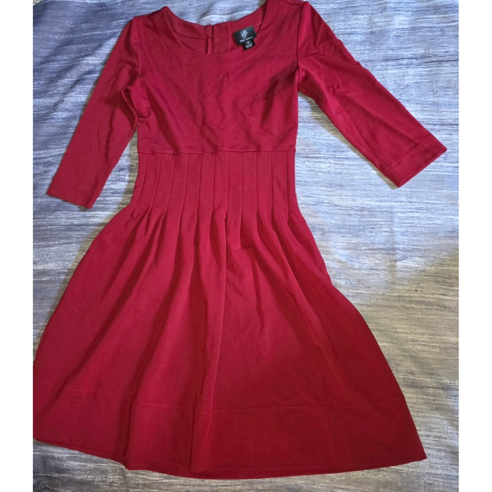 Pink Tartan Red Fit and Flare Dress 3/4 Sleeve Pleated Waist Size S Small